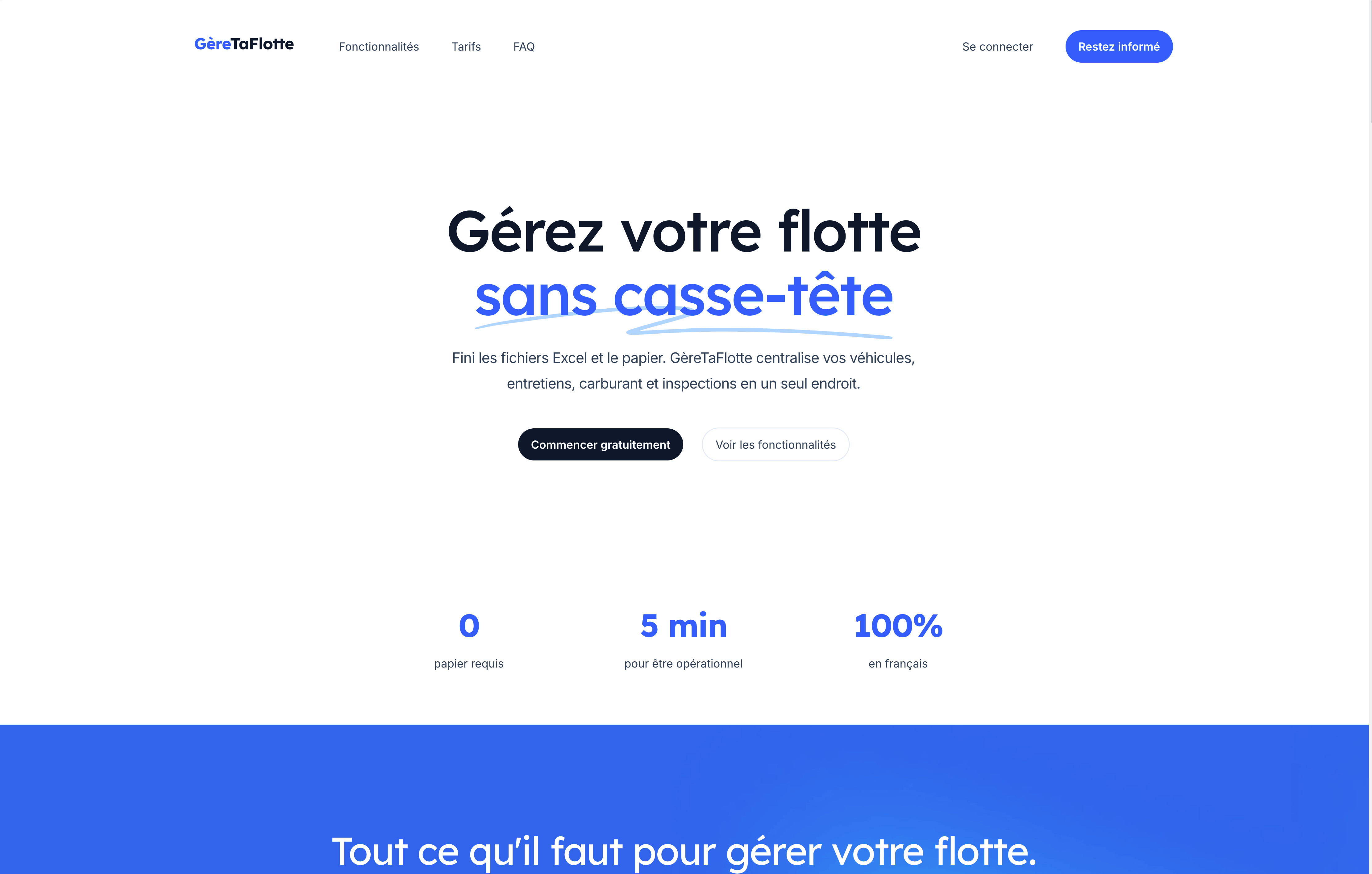 Page d’accueil de GèreTaFlotte